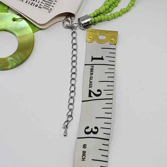 Lime Green Multi Strand Seed Bead Shell Statement Necklace Shell Dangle Earrings - Picture 7 of 9